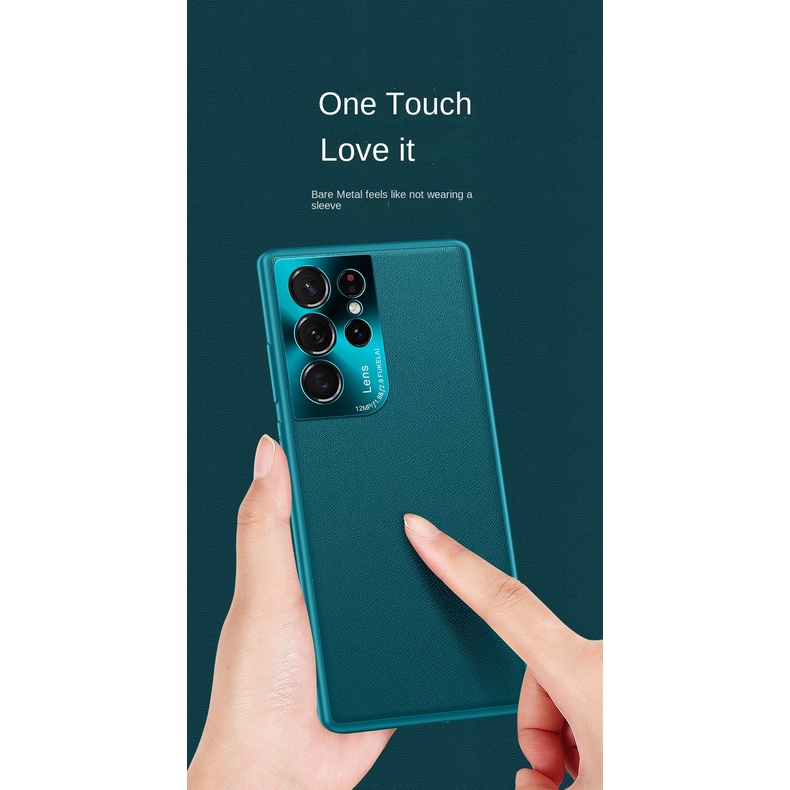 Ốp Điện Thoại Da Phối Vòng Kim Loại Chống Sốc Cho Samsung S21 Ultra S21+ S30 Ultra S30+