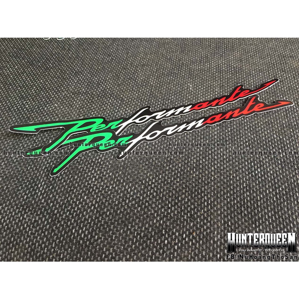 Cặp chữ Performante 3 màu cờ Ý. Decal logo sticker cao cấp dán sườn xe, chống nước