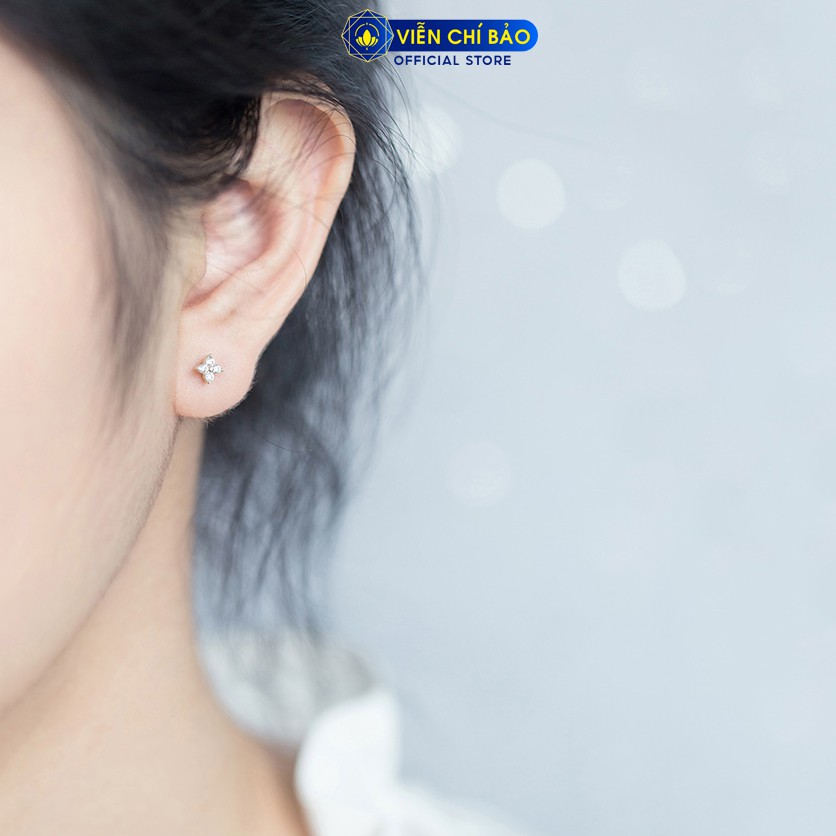 Bông tai bạc nữ hoa bốn cánh đính đá chất liệu bạc 925 thời trang phụ kiện trang sức nữ Viễn Chí Bảo B400151