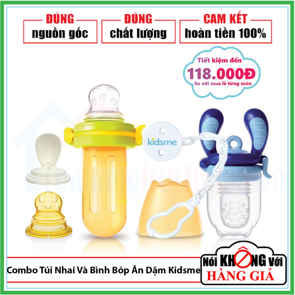 [Ăn Dặm Chủ Động] Bộ Túi Nhai và Bình Bóp Ăn Dặm Silicone Chống Hóc Kidsme Cho Bé 4M+ Anh Quốc Kèm Dây Đeo Giữ Túi Nhai