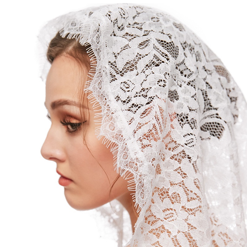 Mạng Che Mặt Nhà Thờ Vải Ren Hoa Thiết Kế La Tinh Mantilla Ngắn Sca