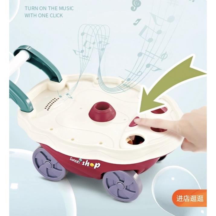 Đồ Chơi Xe Đẩy Kem, xe bán kem Cho Bé Có Đèn Nhạc 2 Tầng, 30 Chi Tiết