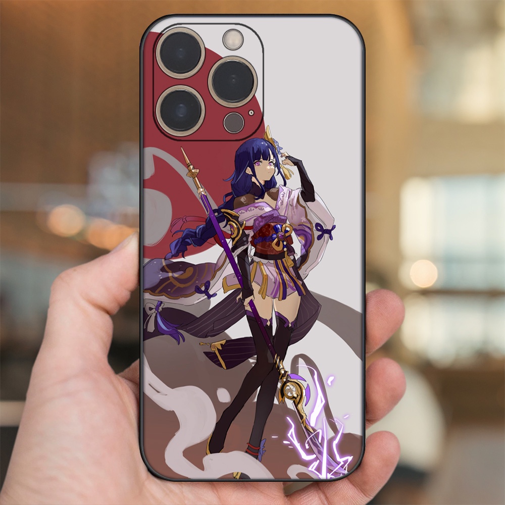 Ốp lưng iPhone 13 Pro dẻo đen cạnh vuông in hình Raiden Shogun Genshin Impact
