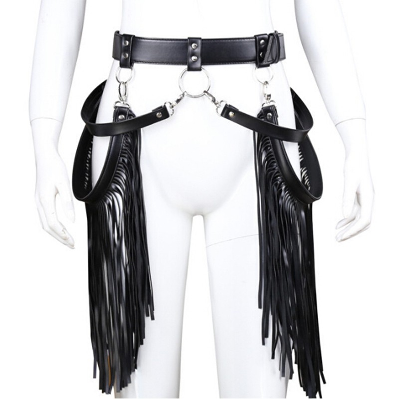 Smallbrainssuper  Women PU Leather Waistband Waist Belt Skirt Harness Tassel Adjustable Fringe SBS