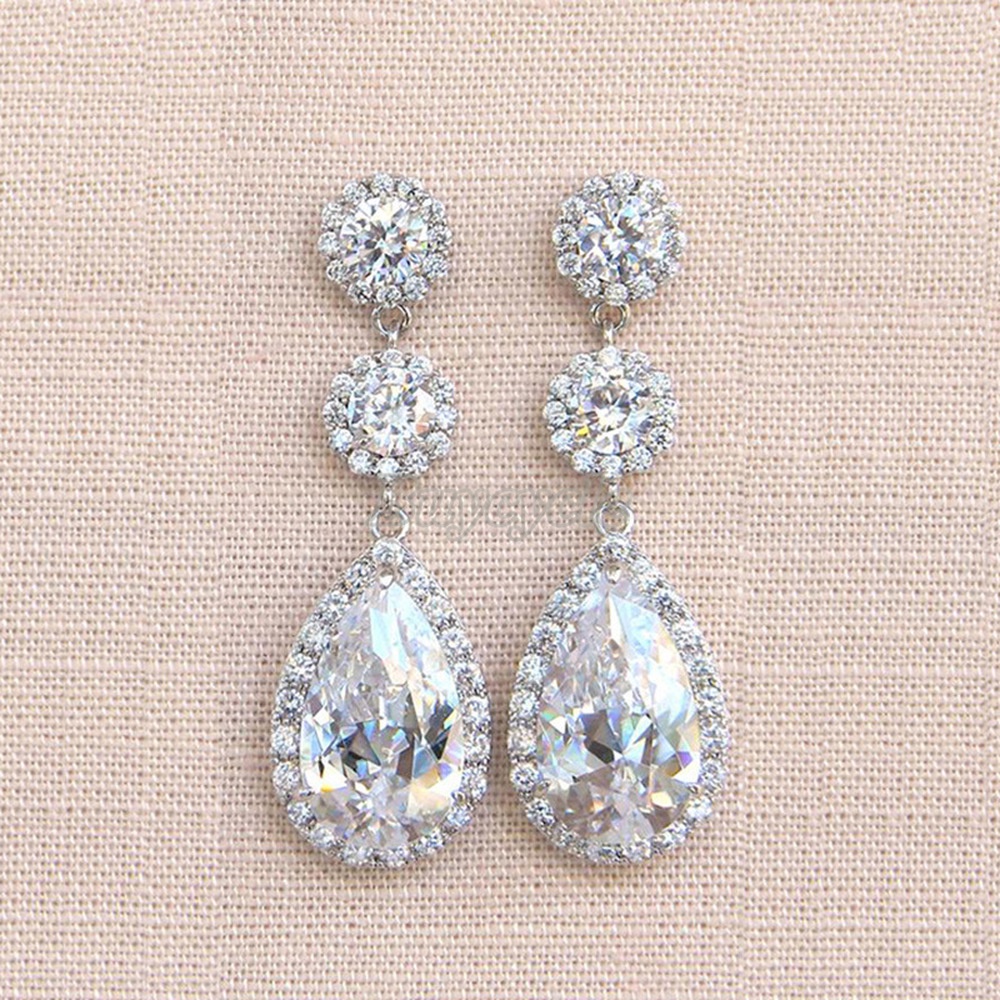 Bông Tai Hình Giọt Nước Đính Đá Zircon Thời Trang Lãng Mạn Cho Nữ