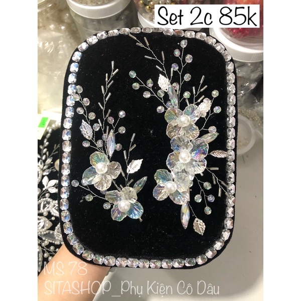 Set 2 cài hoa pha lê cô dâu