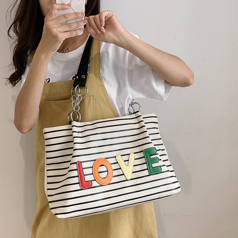 IELGY Túi Đeo Vai Bằng Vải canvas Cỡ Lớn In Chữ Thời Trang Cho Nữ