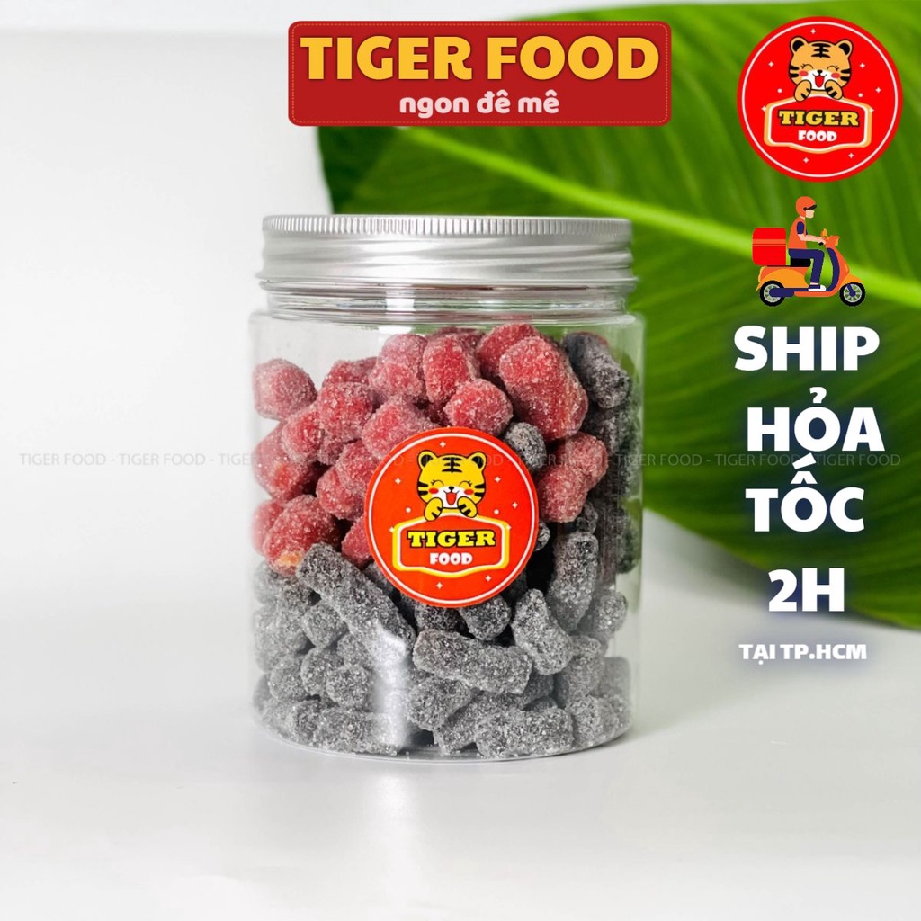 Kẹo dâu tây mix dâu tằm 2 vị TIGER FOOD Mứt dâu tây dâu tằm hộp 450g thơm ngon - Ăn vặt Sài Gòn