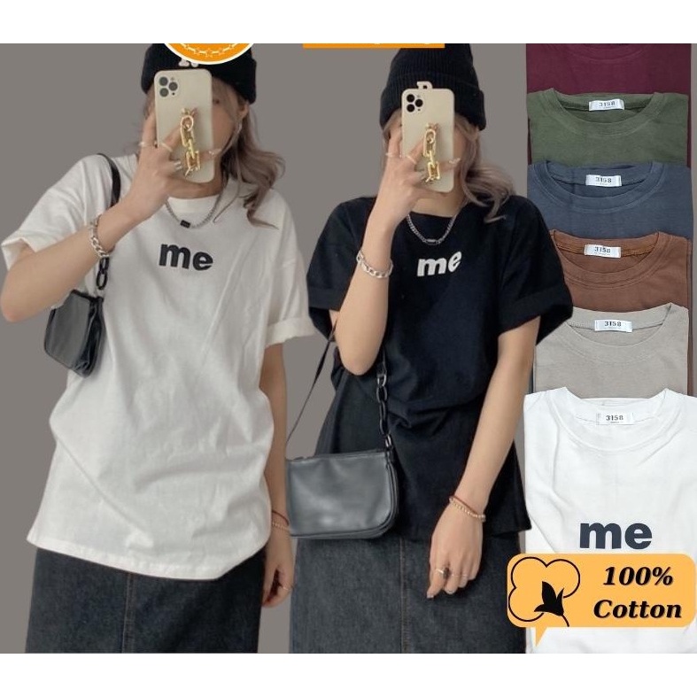 Áo thun 3158 vải cotton khô - Sỉ áo phông nam nữ tay lỡ dáng rộng in chữ Me