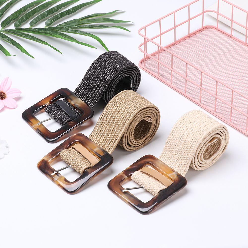 Dây Thắt Lưng Bằng Rơm Có Khóa Vuông Bản Rộng Cho Nữ