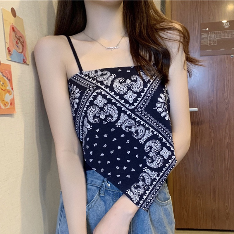 Áo Hai Dây Dáng Ngắn In Họa Tiết Thổ Cẩm Thời Trang Mùa Hè Quyến Rũ Cho Nữ