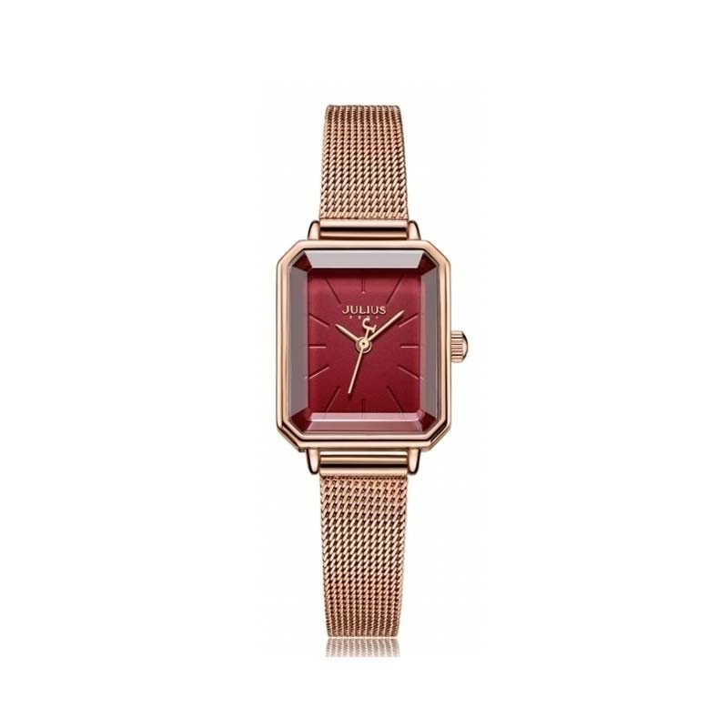 Đồng hồ nữ JA-1223B Julius Hàn Quốc dây thép (Đồng mặt đỏ)