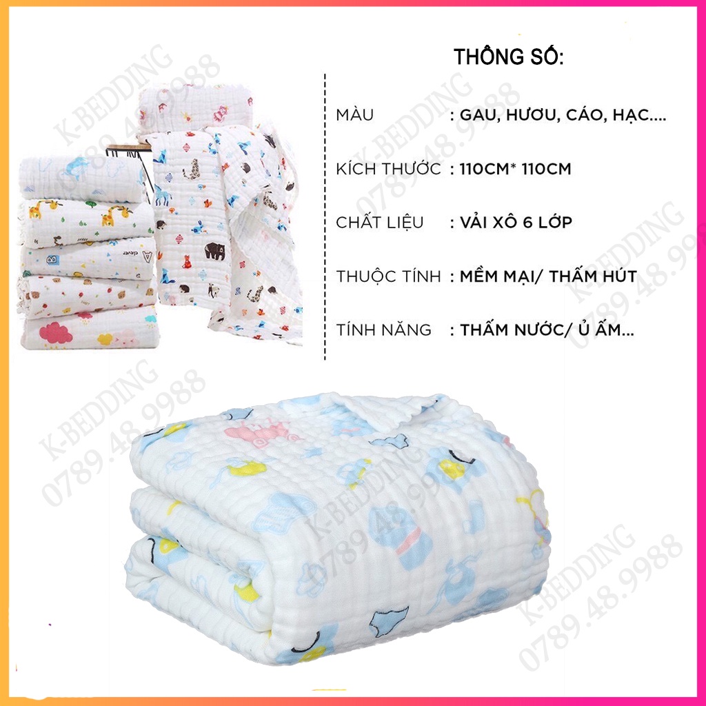 Khăn tắm xô cho bé hàng xuất Nhật 100% cotton 6 lớp đa năng mềm mịn êm ái thấm hút tốt dễ giặt không bong xù