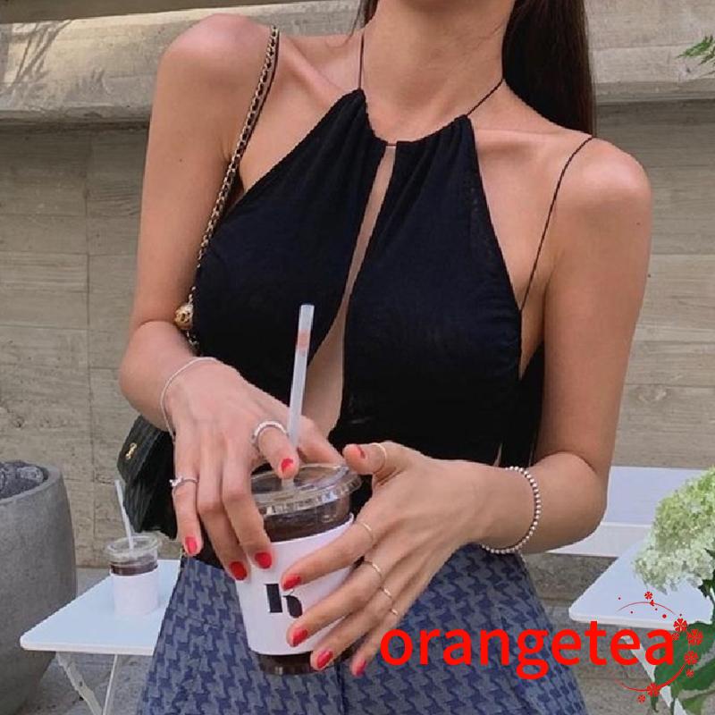 Ort-áo Liền Quần Không Tay Khoét Rỗng Hở Lưng Màu Trơn Cho Nữ