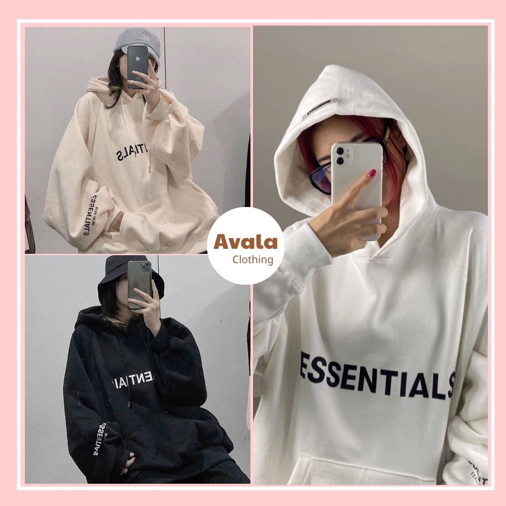 Áo Hoodie Essential Unisex Nam Nữ nỉ bông dày dặn màu be Oversize phong cách Hàn Quốc Ulzaang