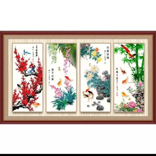 Tranh dán tường Mai, Lan, Cúc , Trúc- ( KT 150x90 ) Nhận in theo mẫu và kích thước của khách