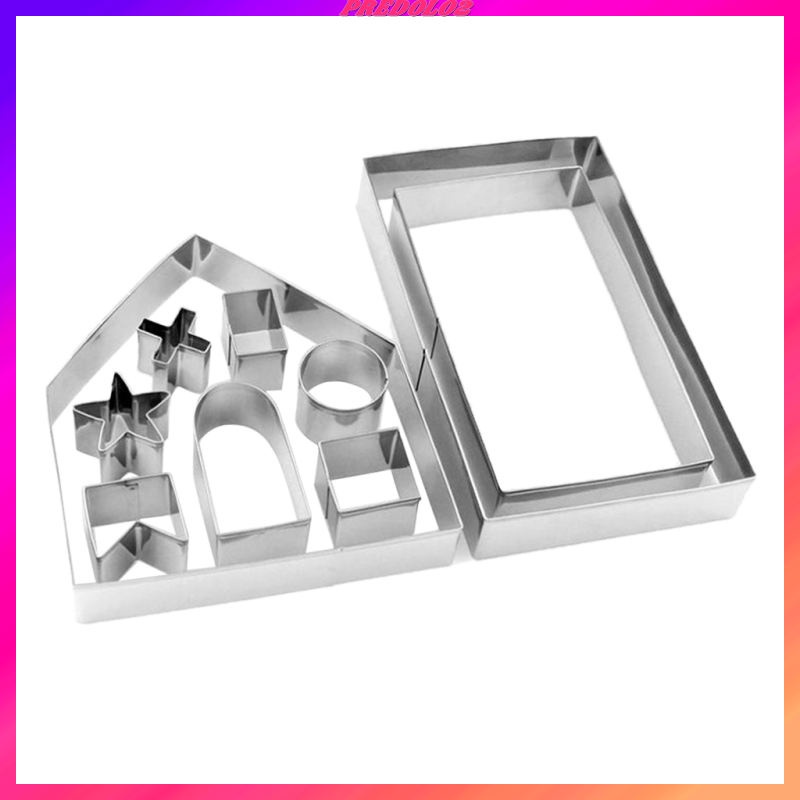 Bộ 10 Khuôn Cắt Bánh Quy 3D Bằng Thép Không Gỉ Hình Ngôi Nhà Gừng Giáng Sinh
