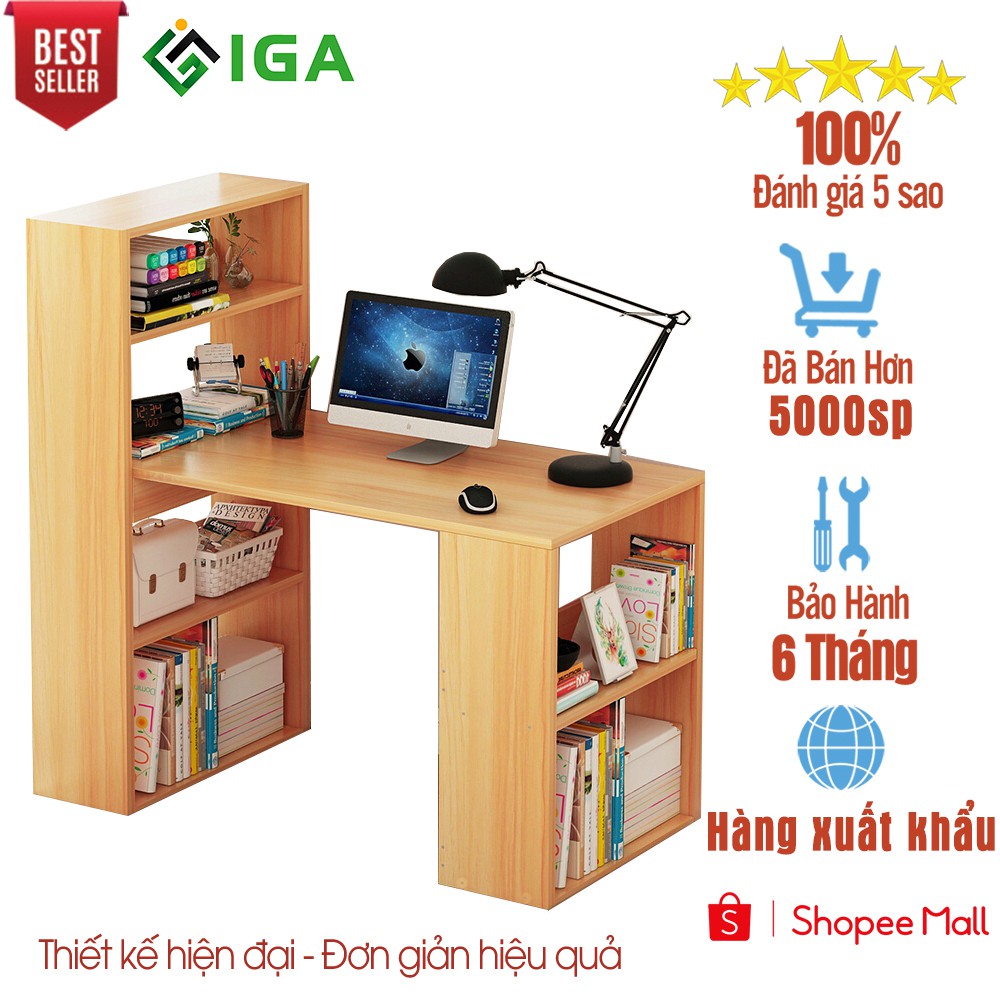 Bàn Làm Việc IGA Kết Hợp Kệ Sách Thông Minh GP04 Trắng