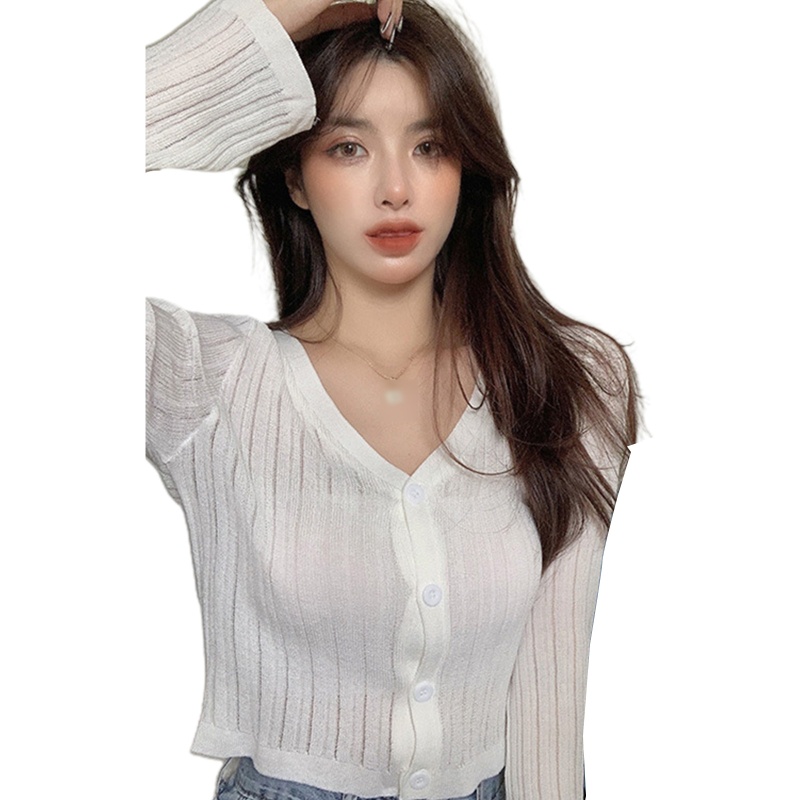Áo Khoác Cardigan Dệt Kim Tay Dài Cổ Chữ V Màu Trơn Phối Nút Thời Trang Cho Nữ