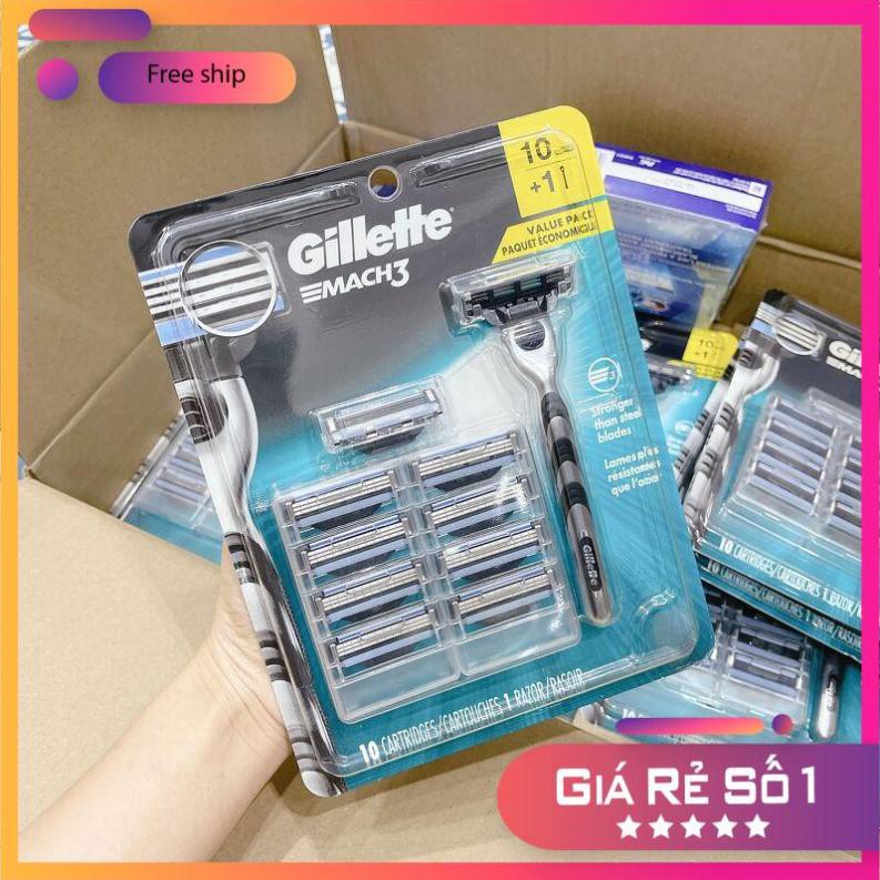 Set Dao cạo râu Gillette Mach 3 Mỹ + 10 lưỡi thay thế ⚜️Hàng Authentic⚜️