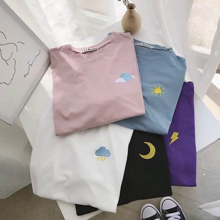 Áo thun tay lở unisex thêu hình freesize <65kg