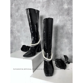 Giày bốt da bóng cao cổ kèm xích, boot nữ phong cách trẻ trung cá tính Futuristix - G089