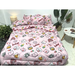Trọn bộ chăn ga gối cotton poly 5 món lợn nhí nhố
