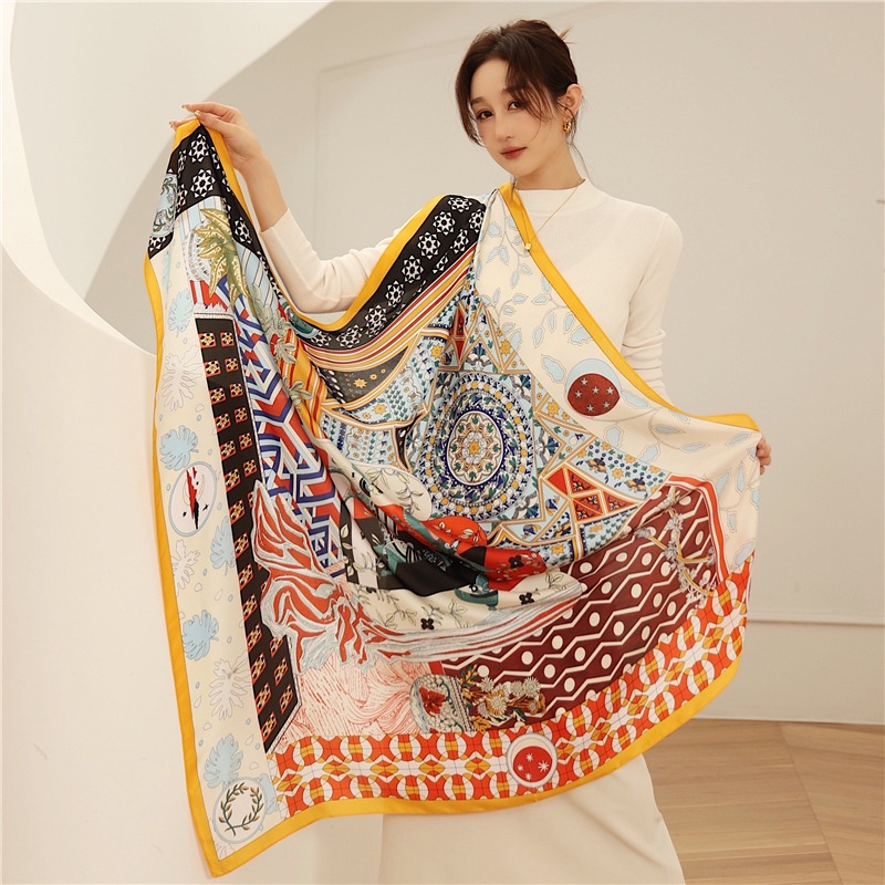 Khăn Choàng Cổ Vuông Vải Lụa In Họa Tiết Thời Trang WJ1014-121 110x110cm