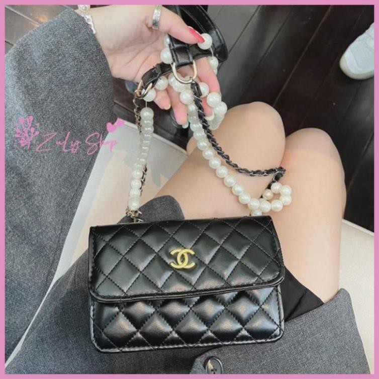 [KÈM QUÀ TẶNG] Túi đeo chéo màu đen dây ngọc [ss]