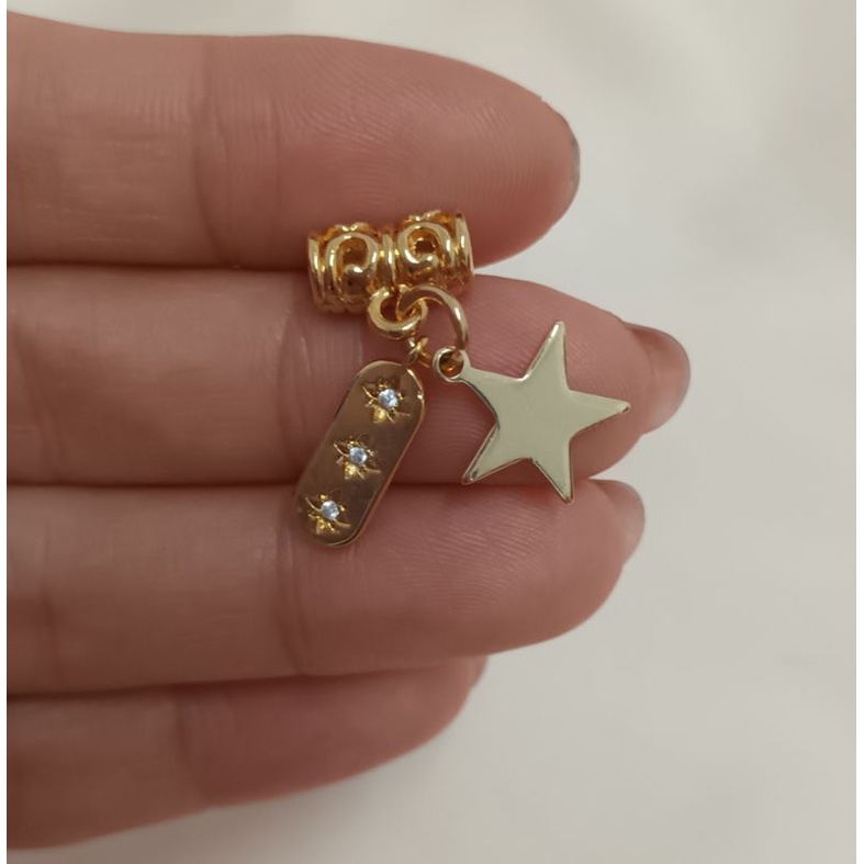 Charm ống lùa chặn hạt xâu vòng hình ngôi sao thẻ bài may mắn cao cấp không đen không bay màu