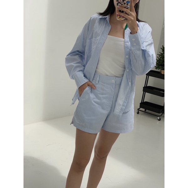 Set quần short áo sơmi sọc xanh | STRIPED SET