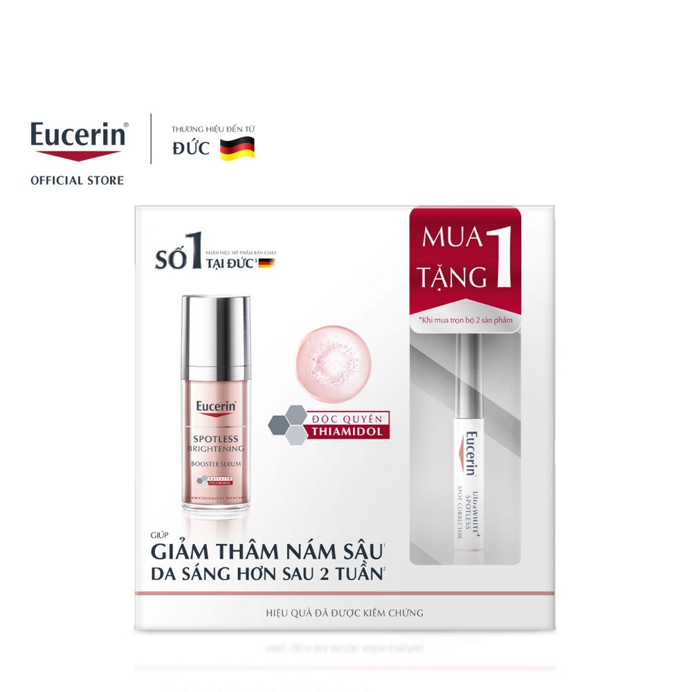 COMBO Giảm Thâm Nám &amp; Dưỡng Trắng Eucerin (Spotless Brightening Booster Serum 30ml &amp; UltraWhite Spotless Corrector 5ml)