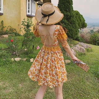(Săn) Váy đầm tay phồng hở lưng dáng xoè