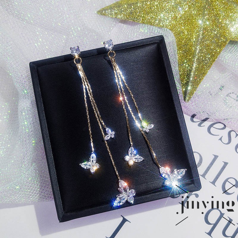 GETNOIVAS 1 cặp khuyên tai pha lê dáng dài thời trang Hàn Quốc 2019