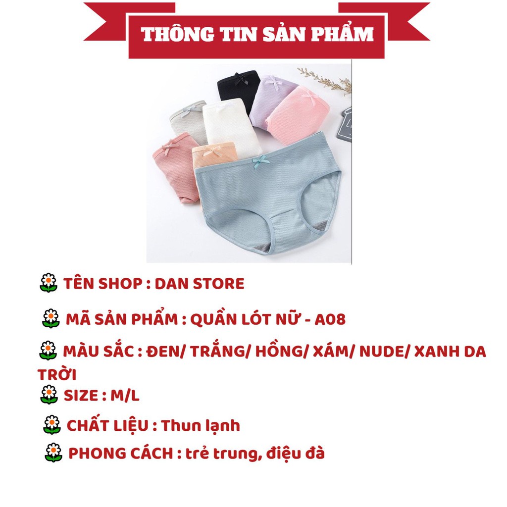 Quần Lót Nữ Cotton gân tăm kháng khuẩn thoáng mát tôn dáng đính nơ xinh Lida bikini MÃ A08