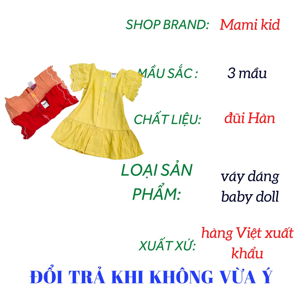 váy xinh cho bé gái 1-7 tuổi chất linen siêu mát dáng đuôi cá tay bồng,  12-25kg ,Mamikid