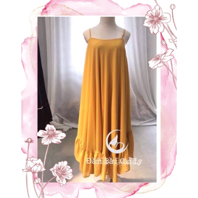 Đầm bầu, Đầm bigsize chất chiffon 2 màu đỏ đô, vàng tươi, tùng xoè- Đầm Bầu Cao Ly