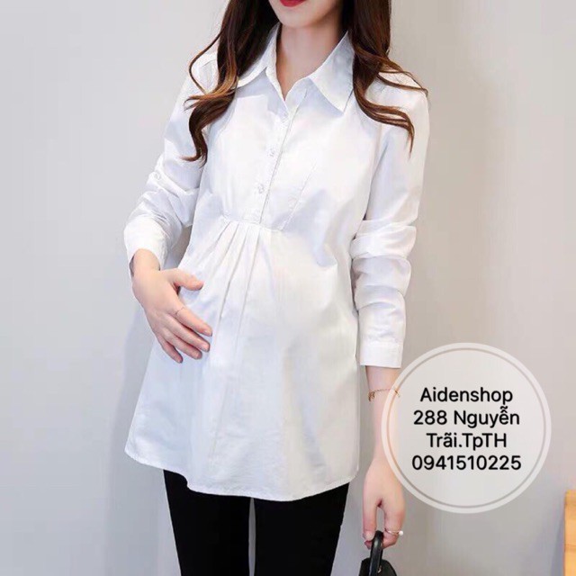 Áo sơ mi bầu công sở trắng đẹp cực xinh cho mẹ bầu xinh đẹp A14