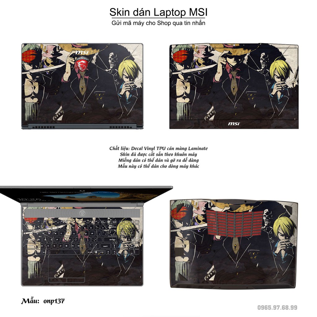 Skin dán Laptop MSI in hình One Piece nhiều mẫu 16 (inbox mã máy cho Shop)