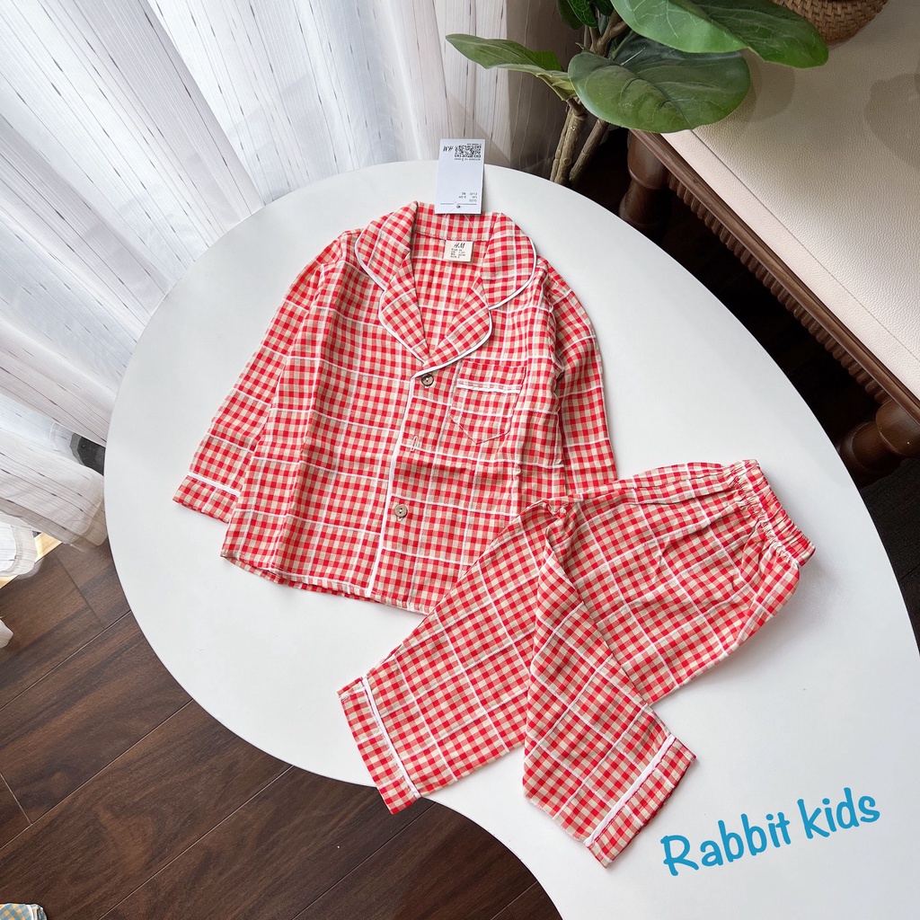 Đồ Bộ Pijama Dài Tay Hàn Quốc Bé Trai Bé Gái 💝FREESHIP💝 Quần Áo Pizama Cho Bé Kẻ Caro Chất Liệu Đũi Tằm Ý Cao Cấp