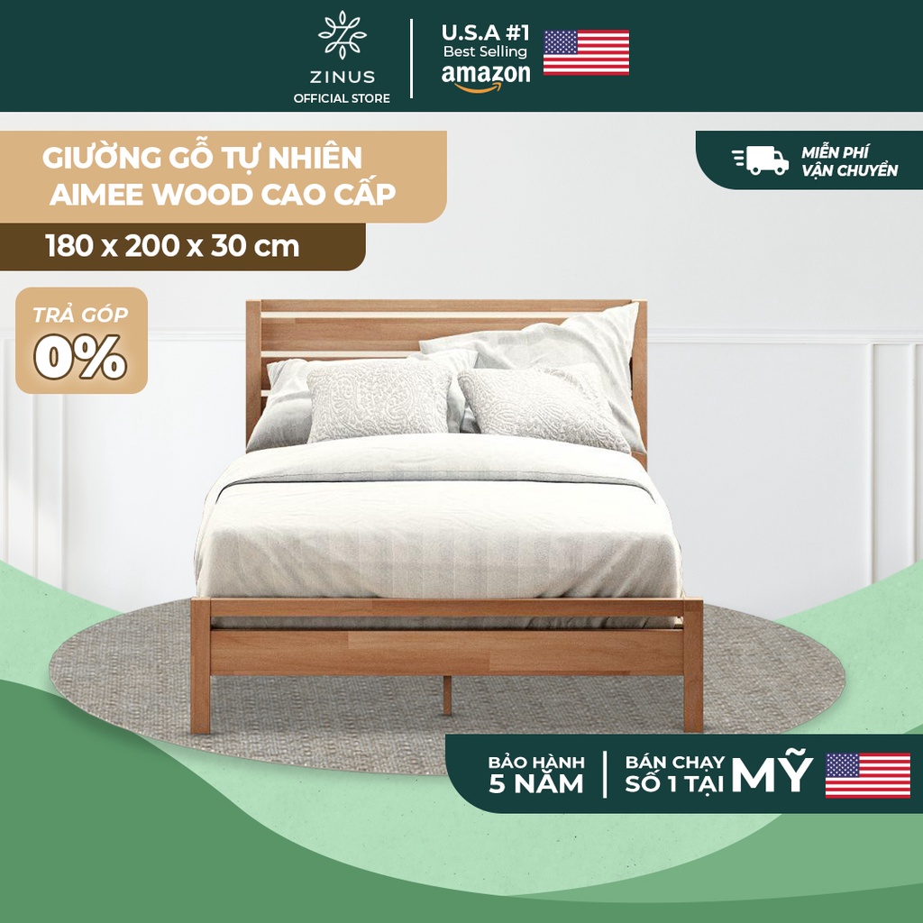 Giường Ngủ Zinus Gỗ Tự Nhiên Sang Trọng Aimee Wood Platform Bed Frame