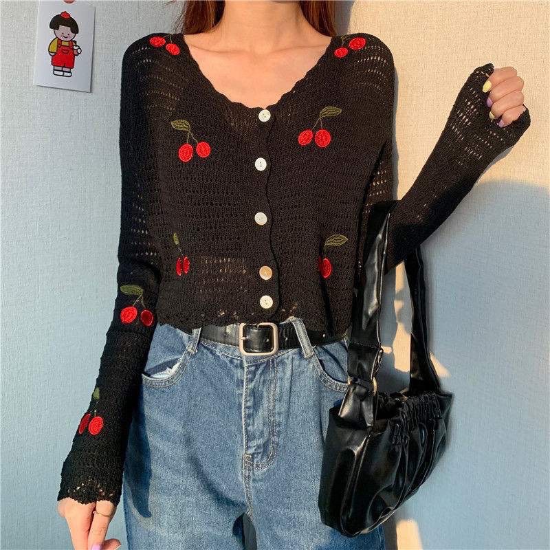 Áo khoác len mỏng cherry