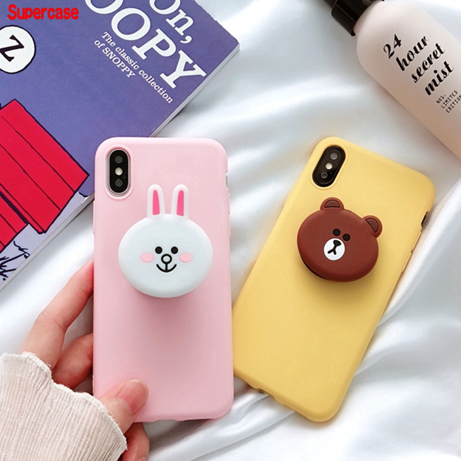 OPPO Reno 4 4G Realme 1 C1 F7 R17 Pro R15 F3 F1 Plus F11 A5S Case Bear cute stand soft rabbit cover cartoon holder case