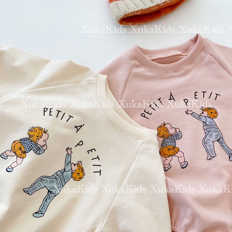 Bodysuit Nỉ Dài Tay In Hình Petit đáng yêu cho bé 0-2 Tuổi | Body Sơ Sinh Cao Cấp