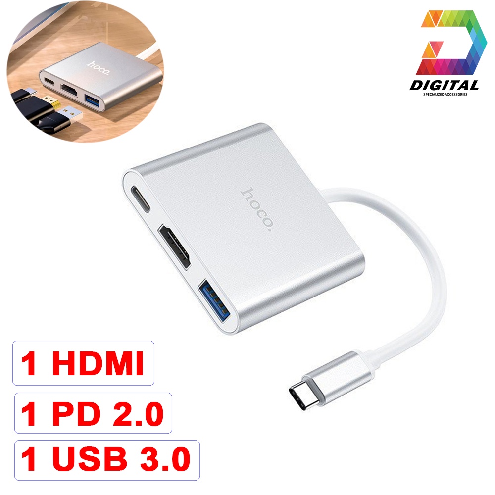 Hub Chuyển Type C Ra USB 3.0 , HDMI &amp; PD 2.0 Hoco HB14 Chính Hãng