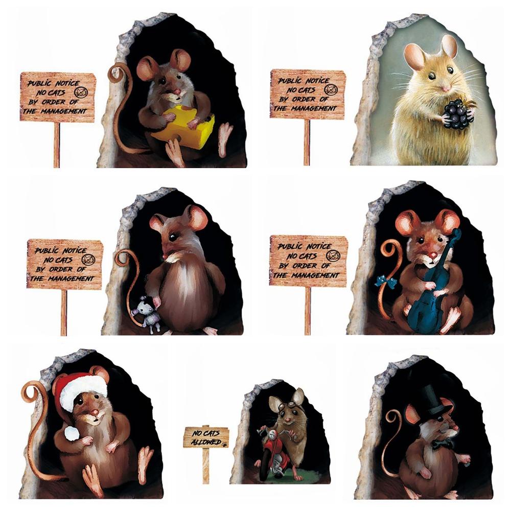 Miếng Dán Tường Trang Trí Hình Lỗ Chuột 3D Nghệ Thuật