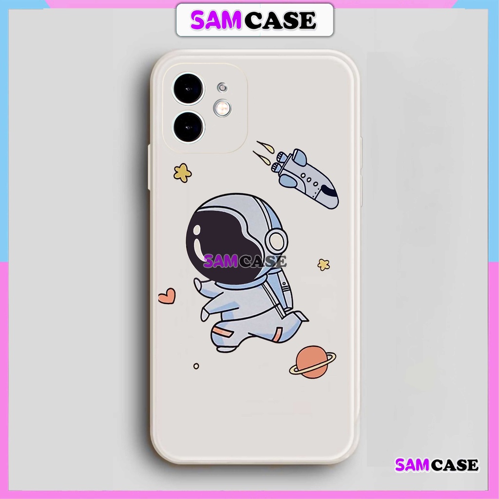 Ốp lưng iPhone Phi hành gia Cute cạnh viền vuông silicon mềm dẻo cho iphone 6/6s/7/8/X/XS/XR/11/12/13/14 Pro Plus Max