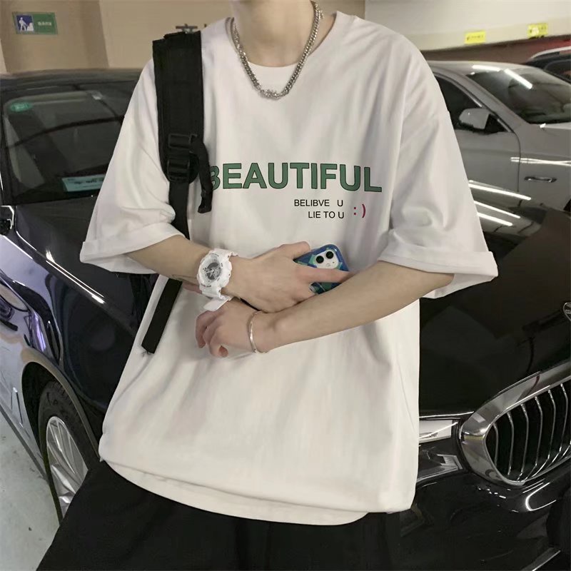 【S-5XL】Áo phông rộng nam cổ tròn cotton  áo thun nữ form rộng tay lỡ Simple phong cách hàn quốc áo thun in hình unisex