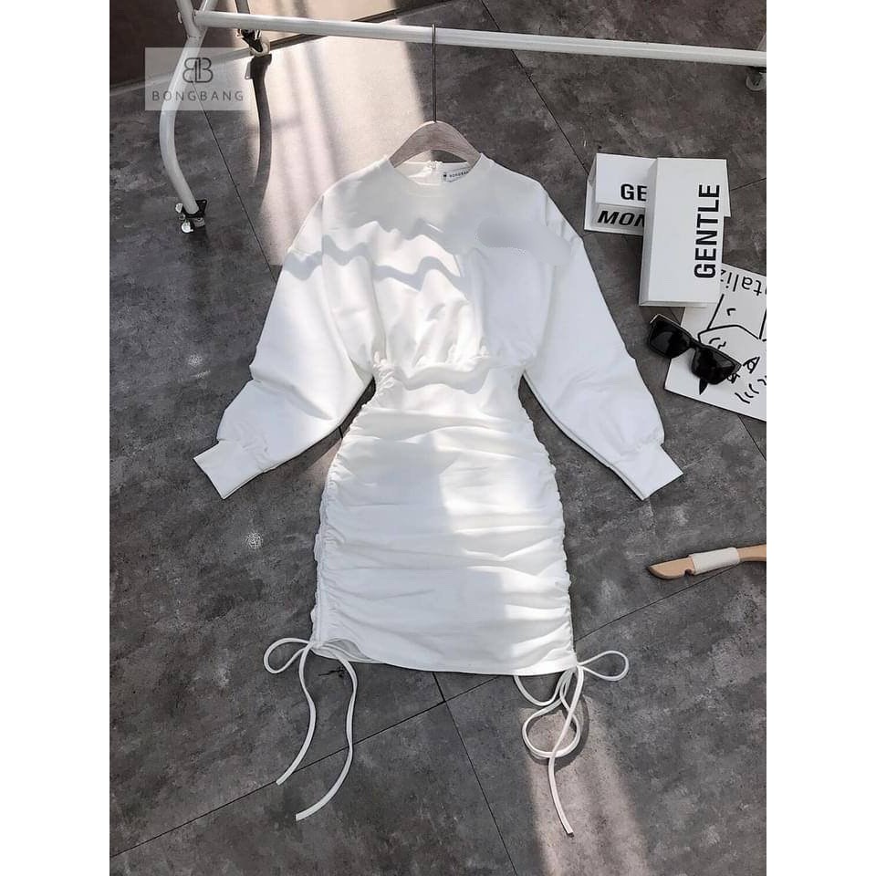Váy trắng ❤️FREESHIP❤️ body dây rút sườn hai bên SS020