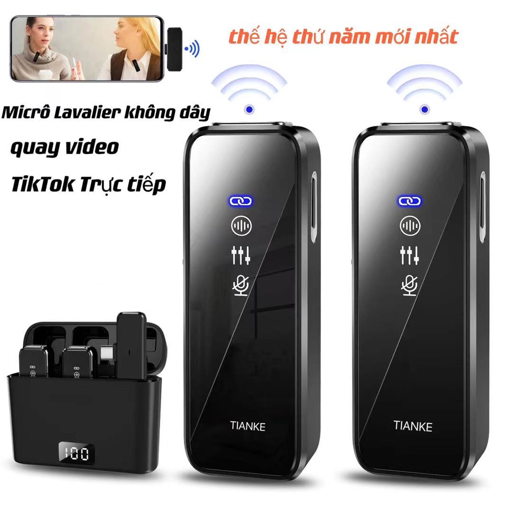 Micro thu âm điện thoại không dây cài áo mini chính hãng, mic livestream chuyên nghiệp quay video/ tiktok ghi âm 2in1mic